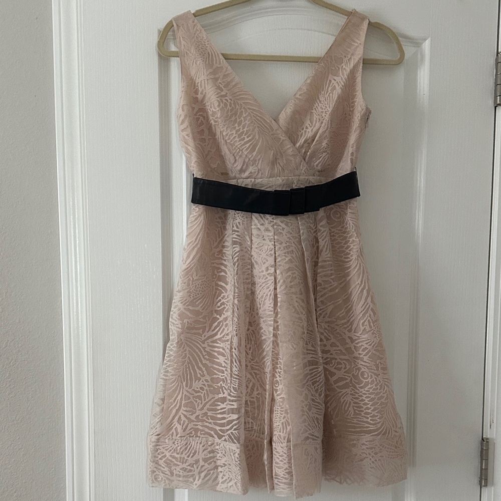 Diane Von Furstenberg Blush Lace Mini Dress with Brown Belt